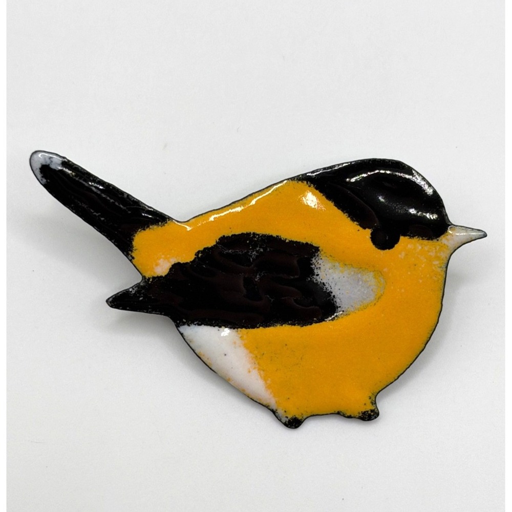 Vintage Enamel Metal Goldfinch Bird Brooch Pin